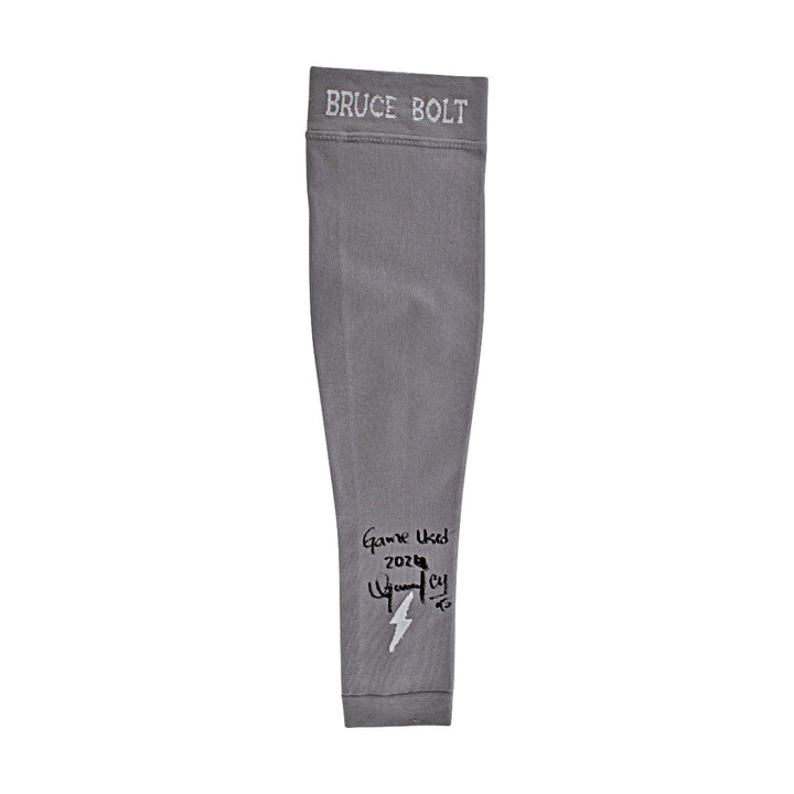 Oswaldo Cabrera New York Yankees Autographed Signed Inscribed Bruce Bolt Grey Game Used Long Arm Sleeve (CX Auth/Cabrera LOA)