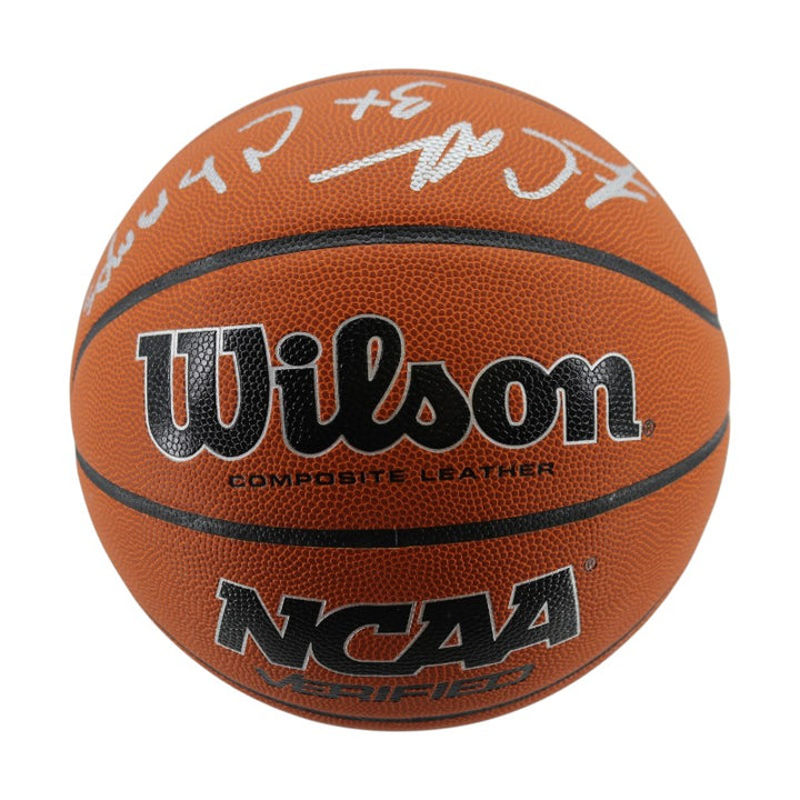 Jim Calhoun University of Connecticut Autographed Inscribed 3x Champs Wilson NCAA Basketball CX Auth