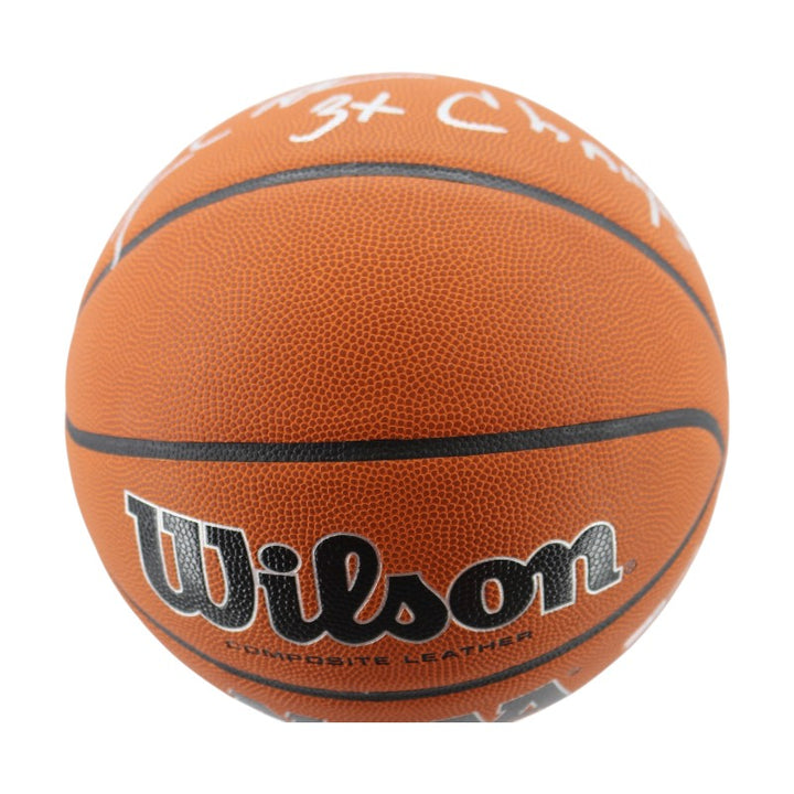 Jim Calhoun University of Connecticut Autographed Inscribed 3x Champs Wilson NCAA Basketball CX Auth
