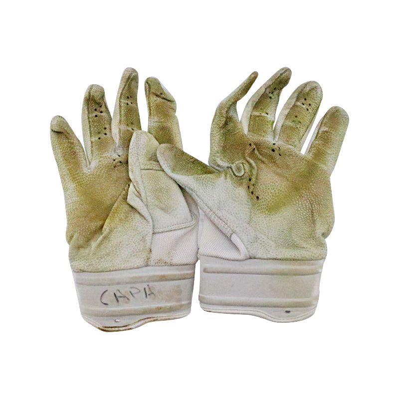 Victor Caratini Milwaukee Brewers Game Used Inscribed White Batting Gloves (B) (Caratini CX LOA)