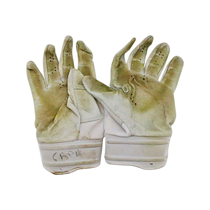 Victor Caratini Milwaukee Brewers Game Used Inscribed White Batting Gloves (B) (Caratini CX LOA)