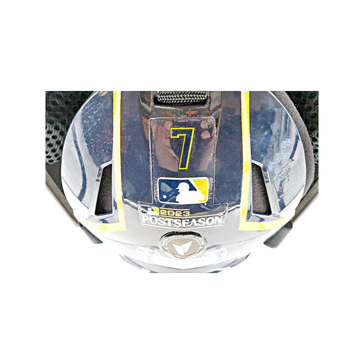 Victor Caratini Milwaukee Brewers Autographed Signed Postseason Game Used 10/1/23 Navy Catchers Helmet (MLB Auth)