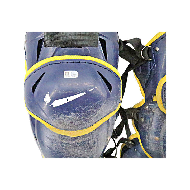 Victor Caratini Milwaukee Brewers Autographed Signed Postseason Game Used 10/1/23 Navy Leg Guards (MLB Auth)