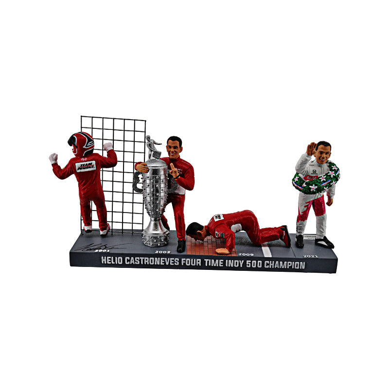 Helio Castroneves Autographed Signed 4X Indianapolis 500 Champion Figurine Set - L/E 118 of 2021 (Low Sports Holo)