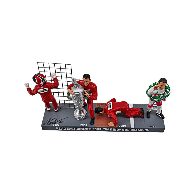 Helio Castroneves Autographed Signed 4X Indianapolis 500 Champion Figurine Set - L/E 118 of 2021 (Low Sports Holo)