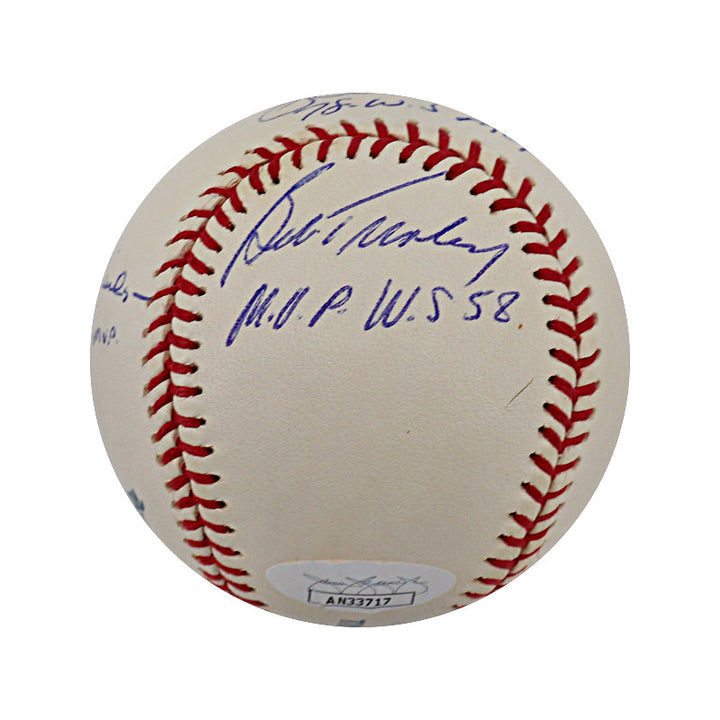 New York Yankees WS MVPs Dent, Turley, Richardson and Larsen Signed and Inscribed OMLB Ball (JSA)