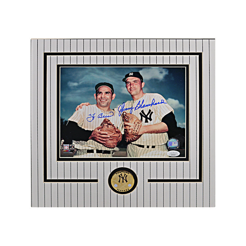 Yogi Berra & Johnny Blanchard Dual Signed 8X10 Coin Collage (JSA)