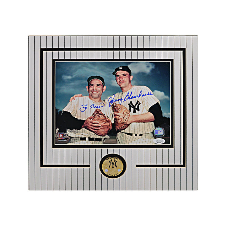 Yogi Berra & Johnny Blanchard Dual Signed 8X10 Coin Collage (JSA)