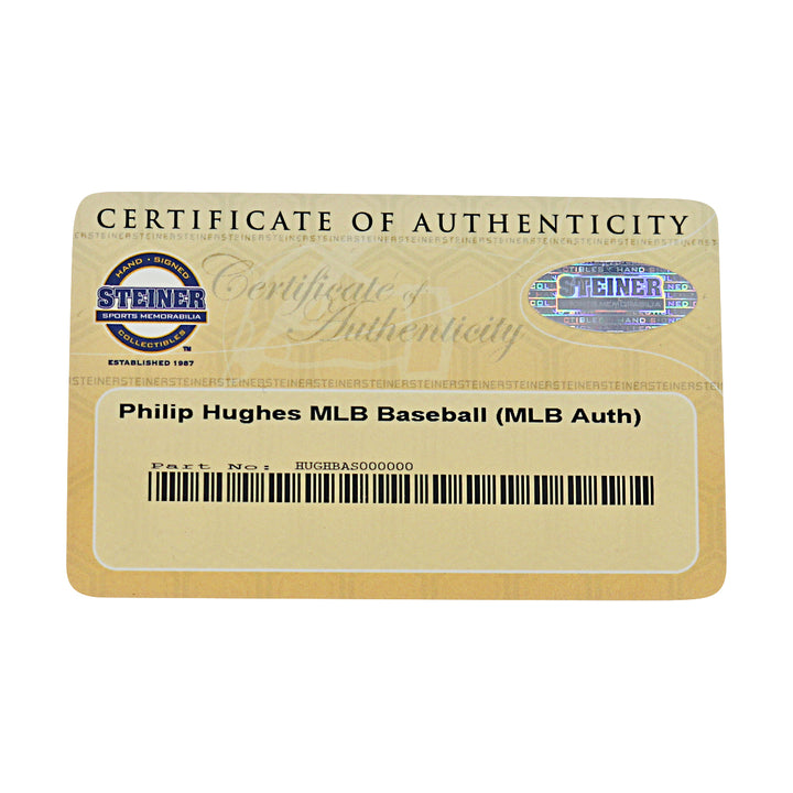 Phil Hughes New York Yankees Autographed OMLB Baseball MLB / Steiner COA