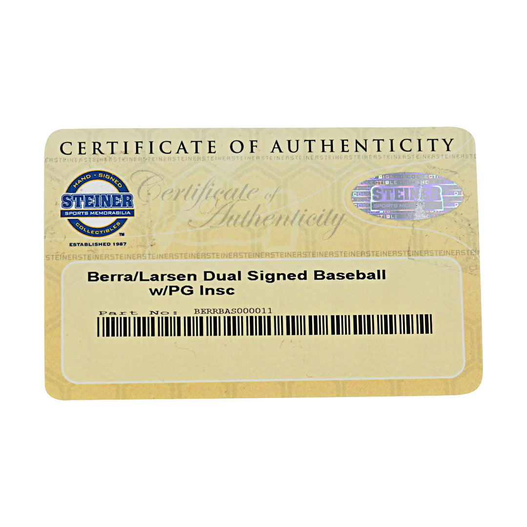 Yogi Berra Don Larsen New York Yankees Autographed Inscribed OMLB Baseball Steiner COA
