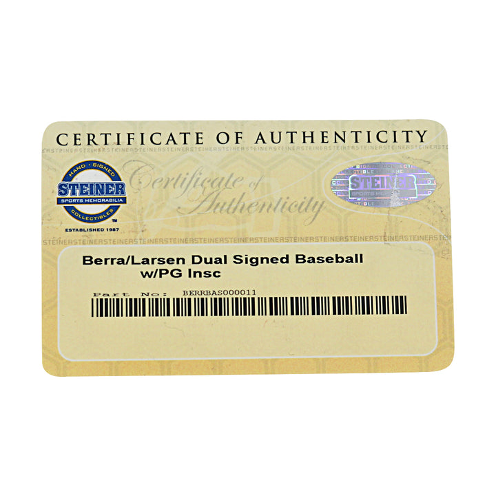 Yogi Berra Don Larsen New York Yankees Autographed Inscribed OMLB Baseball Steiner COA