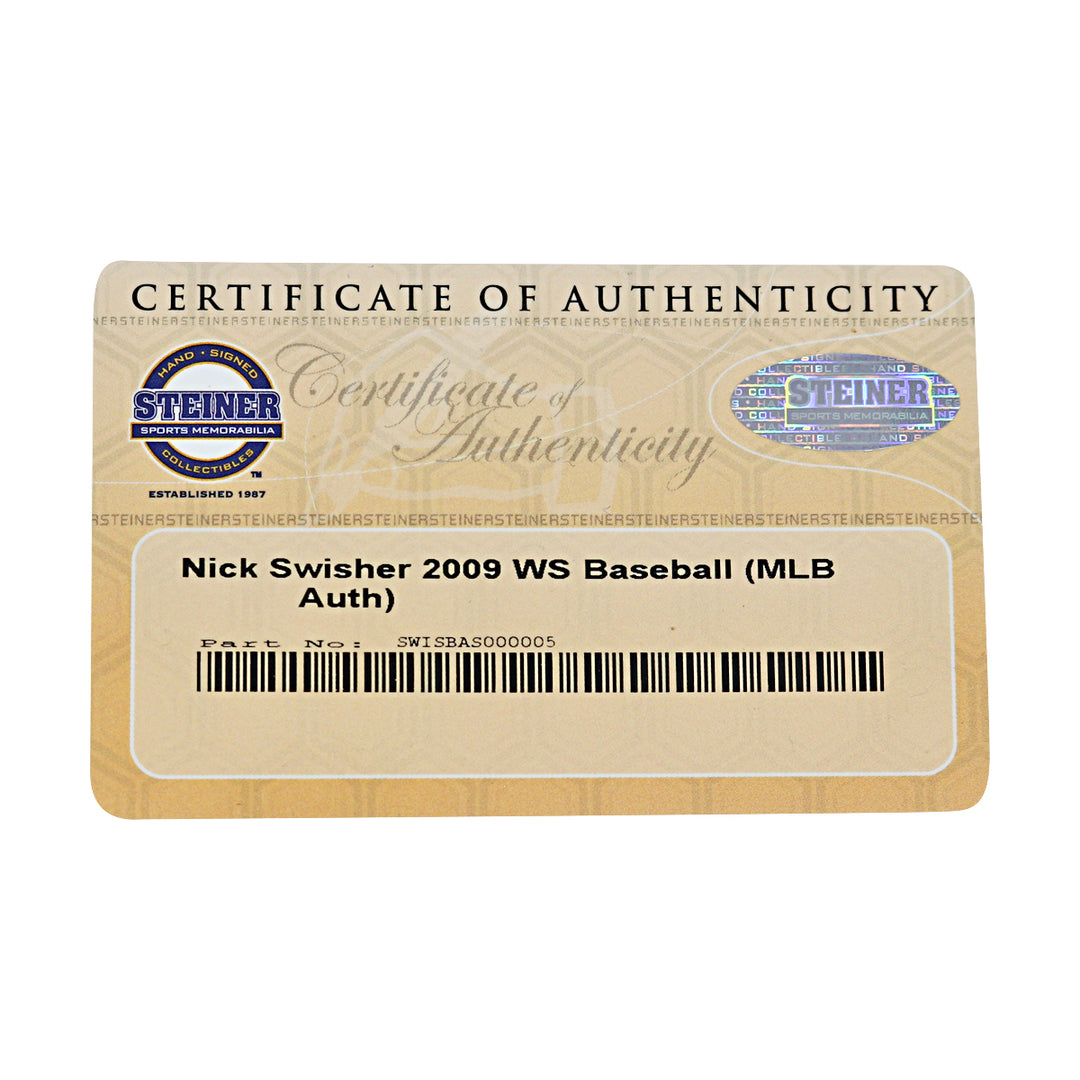 Nick Swisher New York Yankees Autographed 2009 World Series Logo Baseball MLB / Steiner COA