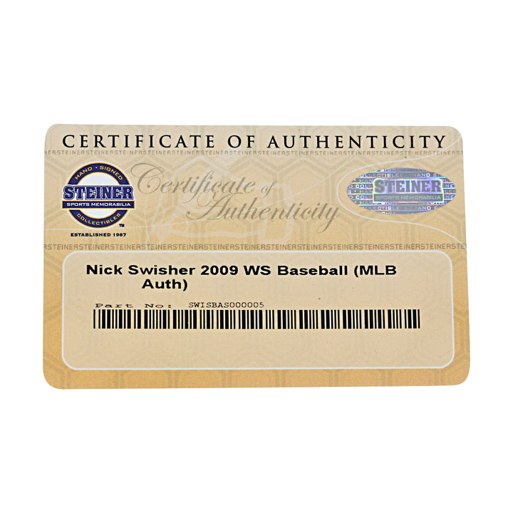 Nick Swisher New York Yankees Autographed 2009 World Series Logo Baseball MLB / Steiner COA