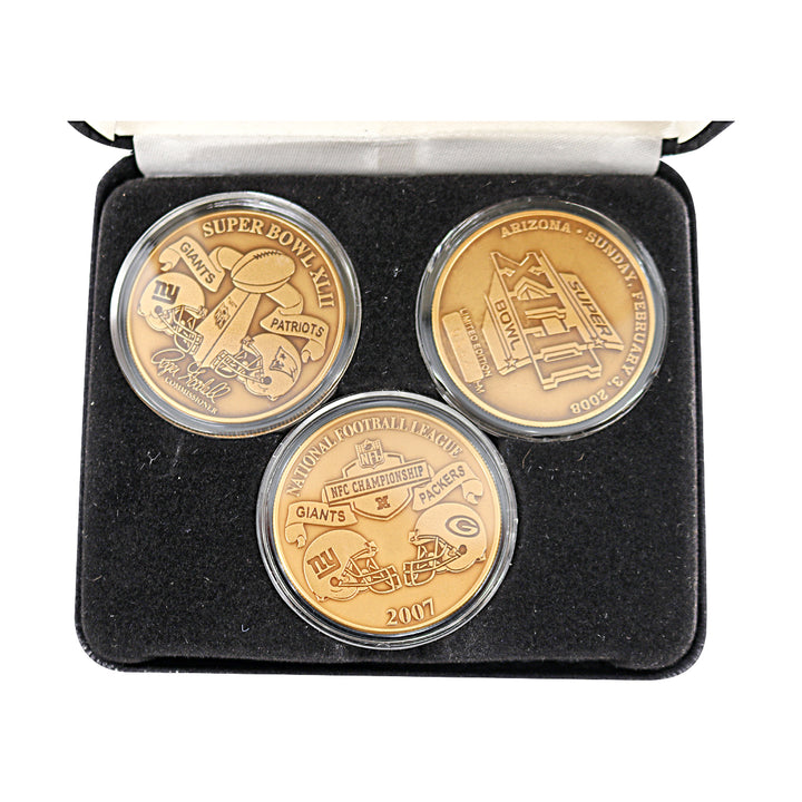 New York Giants Championship 2.3.08 Highland Mint 3 Bronze Coin Set LE 544/5000