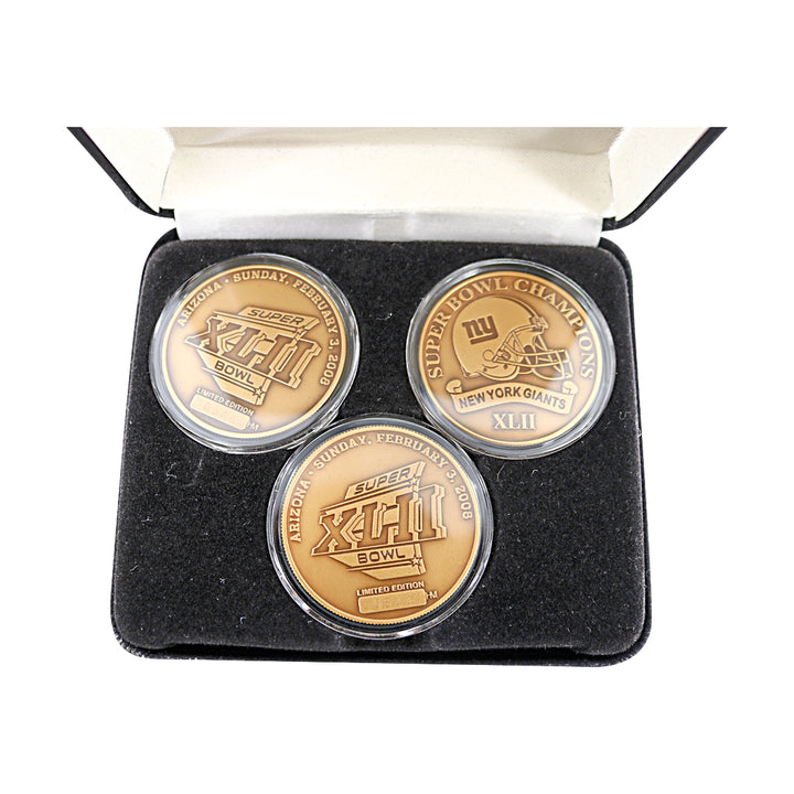 New York Giants Championship 2.3.08 Highland Mint 3 Bronze Coin Set LE 544/5000