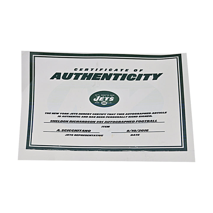 Sheldon Richardson New York Jets Autographed White Panel Football NY Jets COA