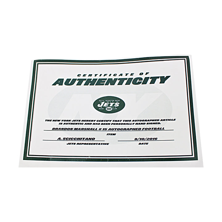 Brandon Marshall New York Jets Autographed White Panel Football NY Jets COA