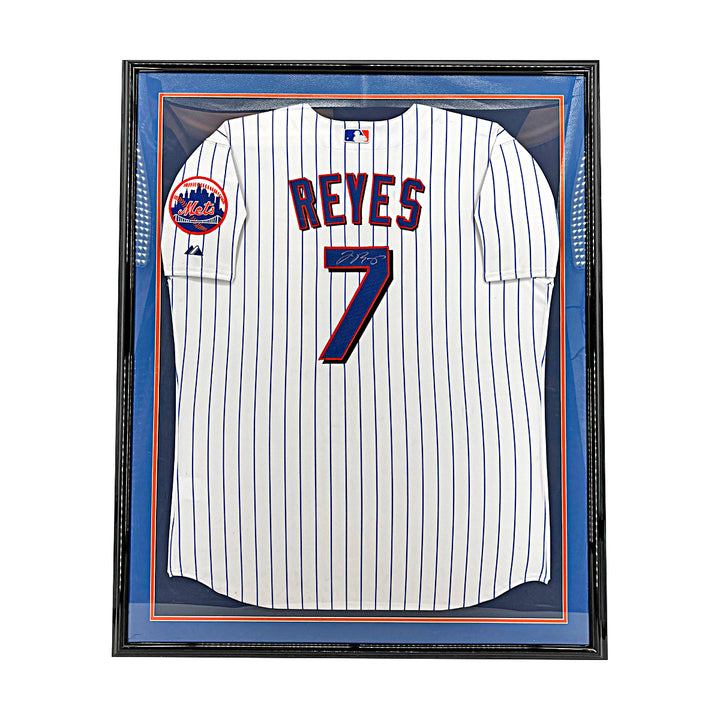 Jose Reyes New York Mets Autographed Framed White Jersey JSA COA 28.5x36.5
