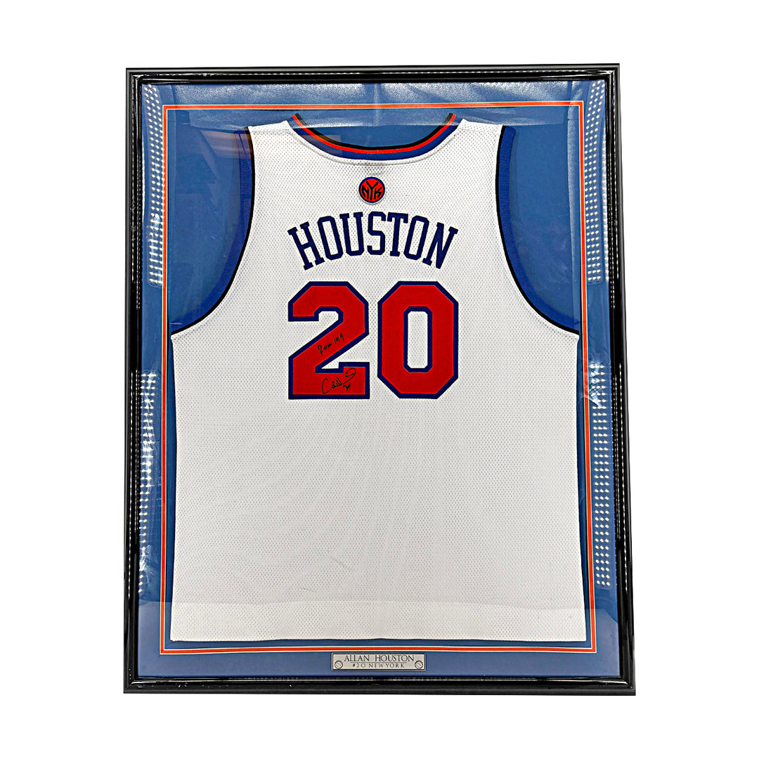 Allan Houston New York Knicks Autographed Inscribed Framed White Jersey 28x36.5
