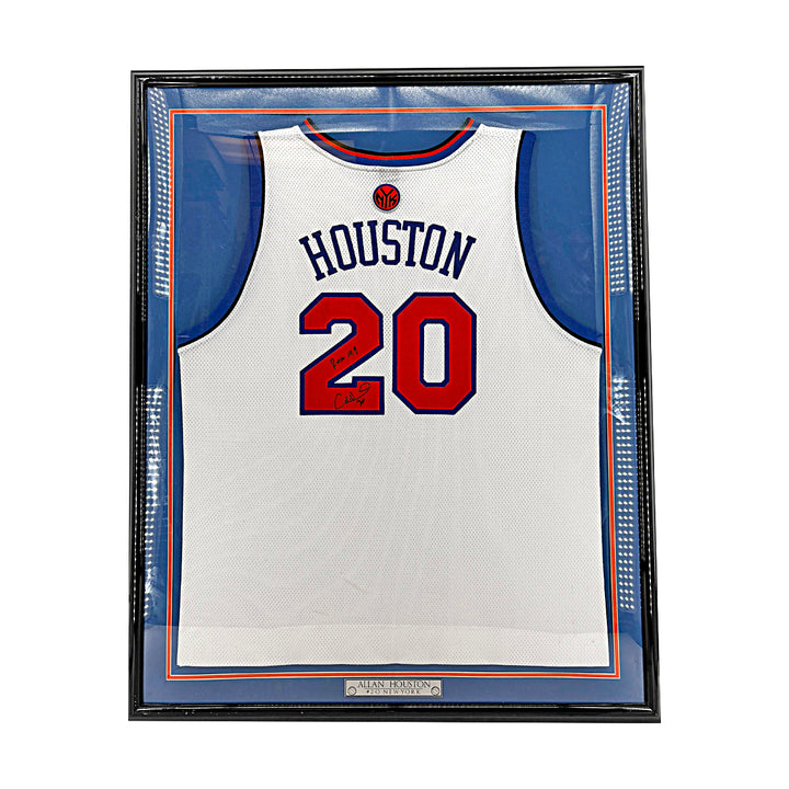 Allan Houston New York Knicks Autographed Inscribed Framed White Jersey 28x36.5