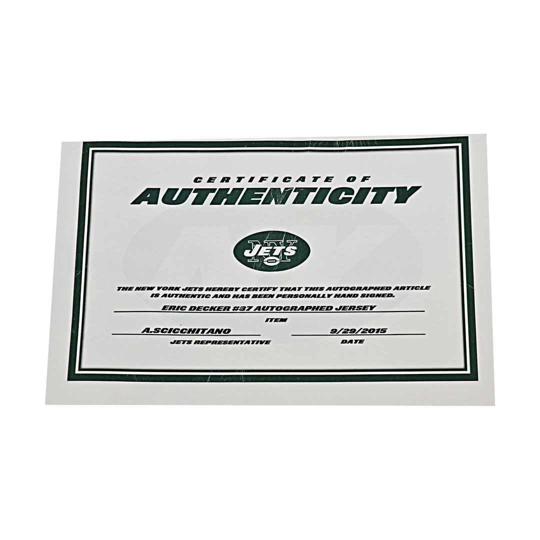 Eric Decker New York Jets Autographed Green Nike Jersey NY Jets COA