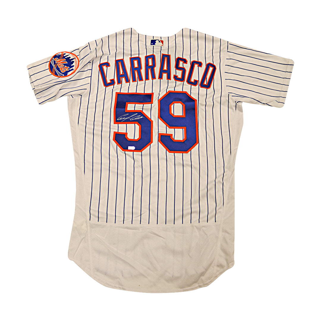 Carlos Carrasco New York Mets Autographed White Pinstripe Nike Authentic Jersey MLB Auth