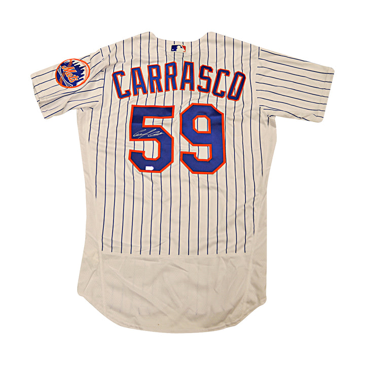 Carlos Carrasco New York Mets Autographed White Pinstripe Nike Authentic Jersey MLB Auth