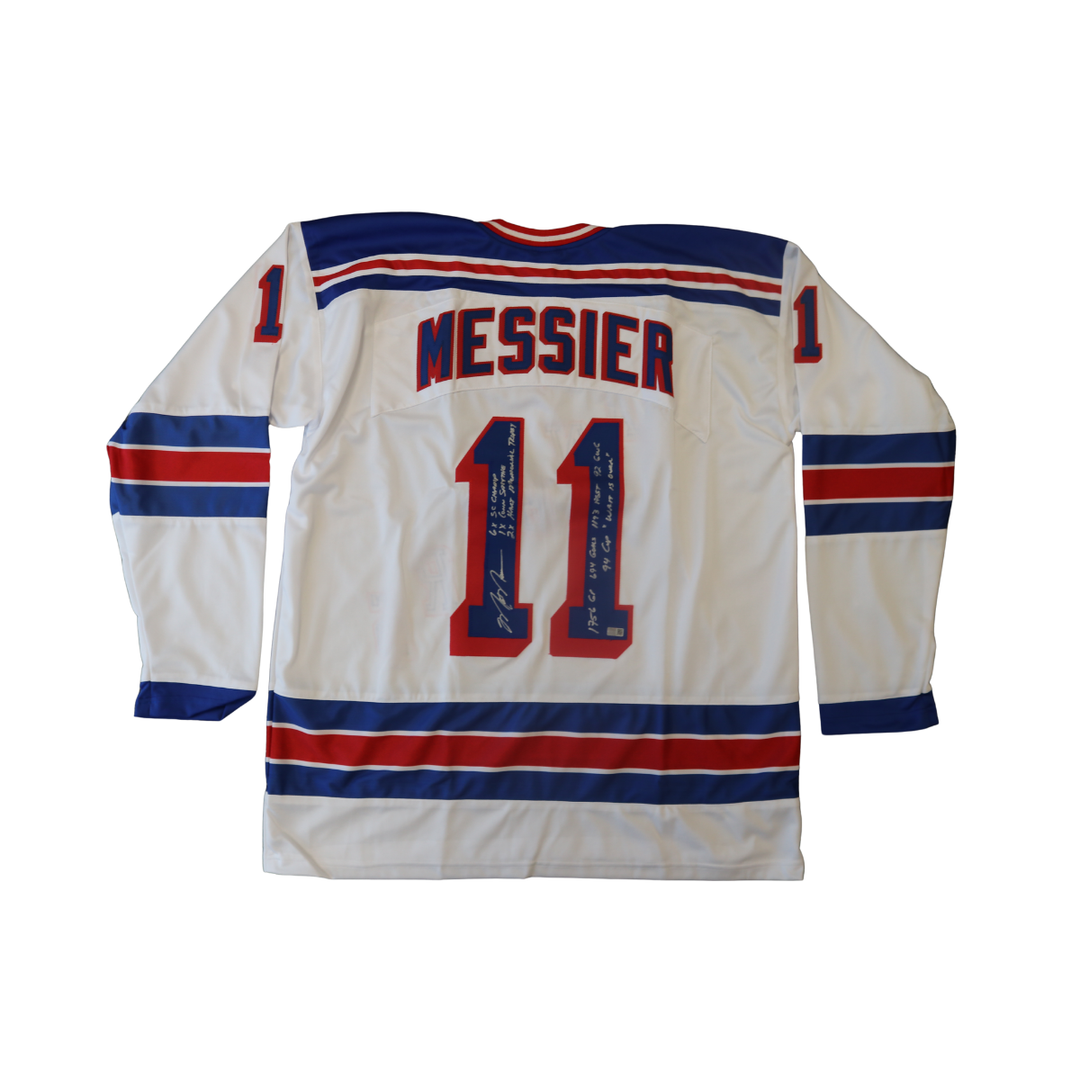 Mark Messier New York Rangers Autographed Stat Inscribed White Custom Jersey CX Auth