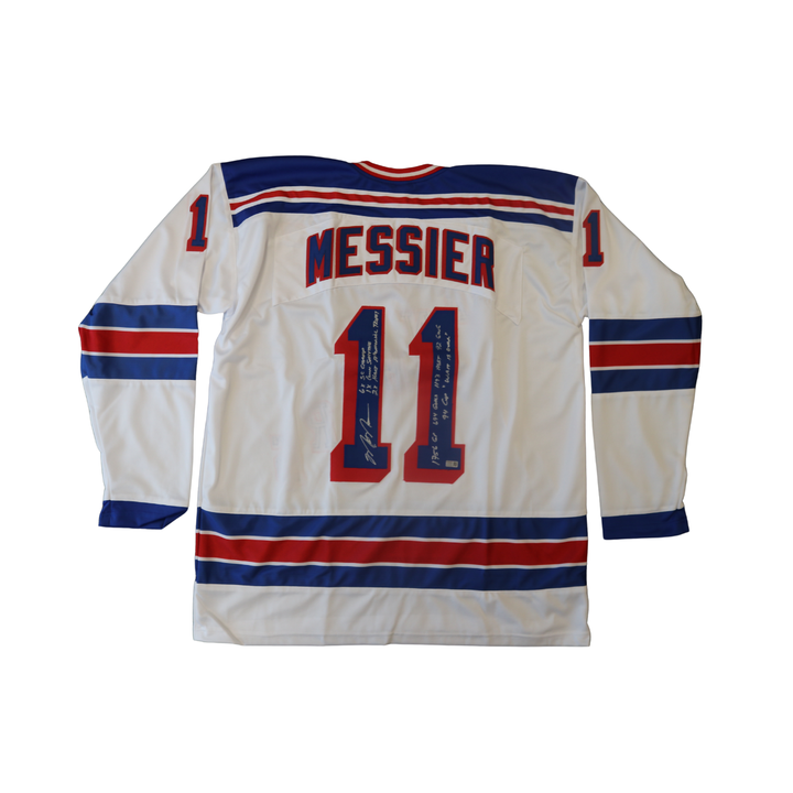 Mark Messier New York Rangers Autographed Stat Inscribed White Custom Jersey CX Auth