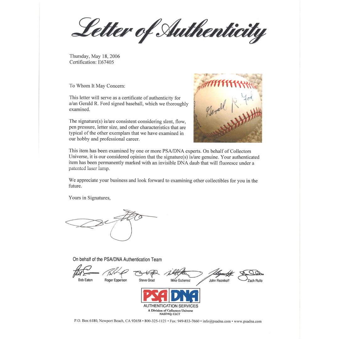 Gerald R Ford President Autographed OAL Baseball PSA & JSA LOA