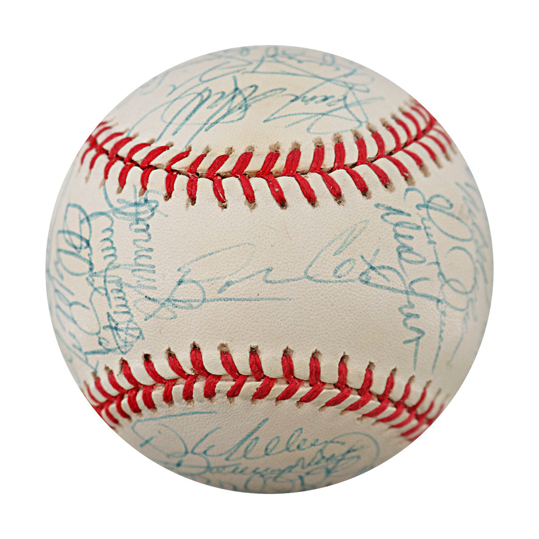 1996 National League Champion Atlanta Braves Team Multi Signed World Series Logo Baseball JSA LOA