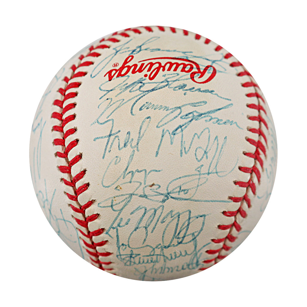 1996 National League Champion Atlanta Braves Team Multi Signed World Series Logo Baseball JSA LOA