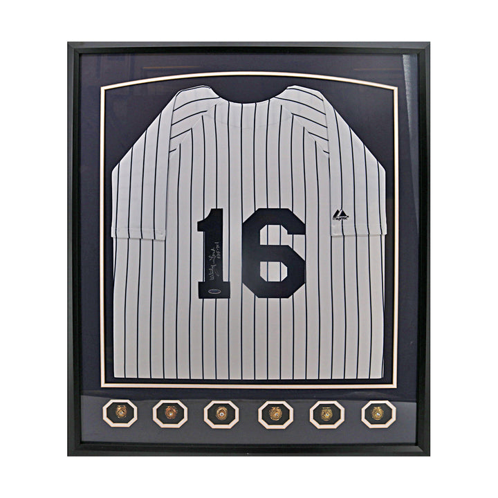 Whitey Ford New York Yankees Autographed Framed Majestic Pinstripe Jersey w/ Replica Rings Tristar COA