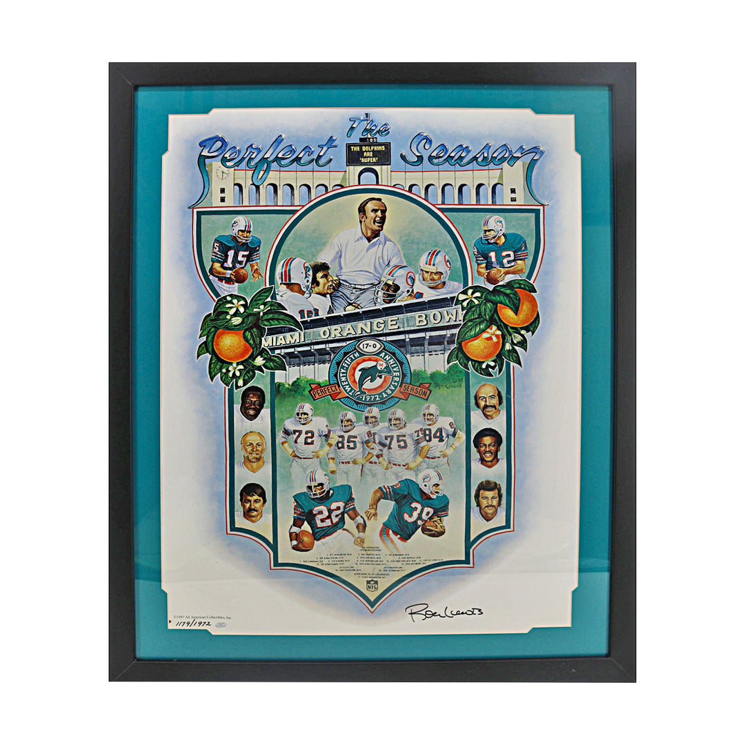 Miami Dolphins Perfect Season Framed Roy Lewis 17x 23 Lithograph LE 1179/1972 All American Holo