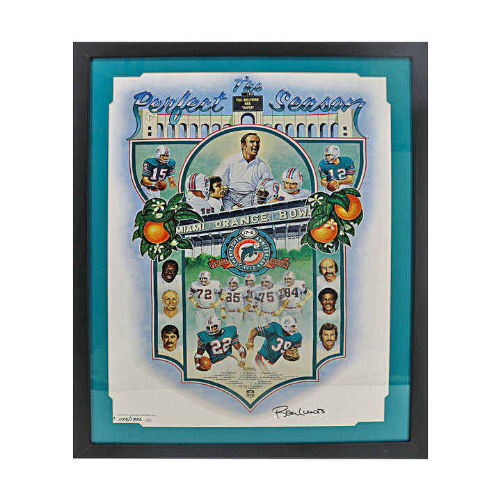 Miami Dolphins Perfect Season Framed Roy Lewis 17x 23 Lithograph LE 1179/1972 All American Holo