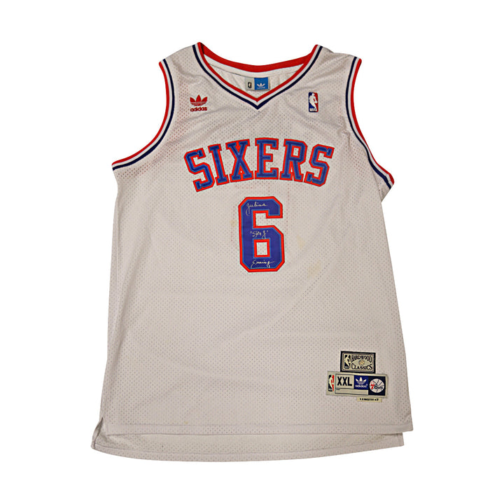 Julius Dr J Erving Philadelphia 76'ers Autographed Adidas White Hardwood Classic Jersey JSA COA