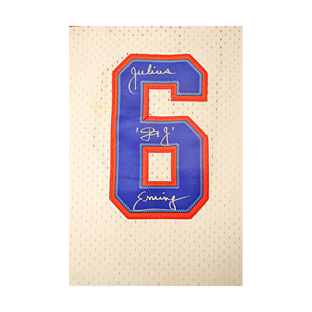Julius Dr J Erving Philadelphia 76'ers Autographed Adidas White Hardwood Classic Jersey JSA COA