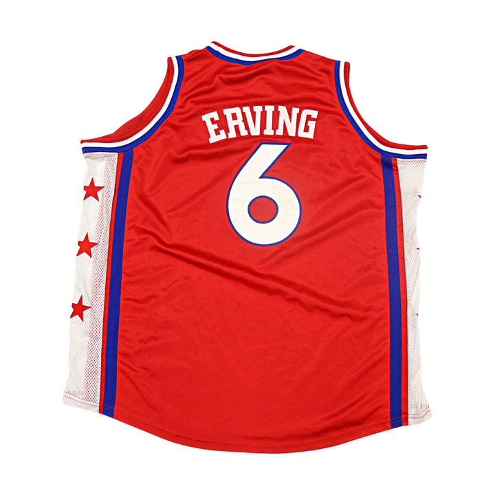 Julius Dr J Erving Philadelphia 76'ers Autographed Inscribed Red Mitchell & Ness Hardwood Classic Jersey JSA COA