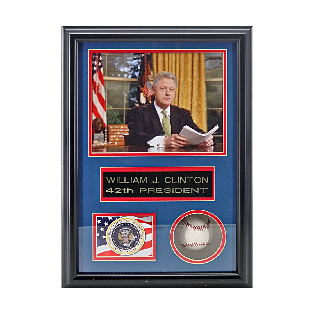 Bill Clinton US President Autographed OMLB Baseball in Shadowbox JSA LOA