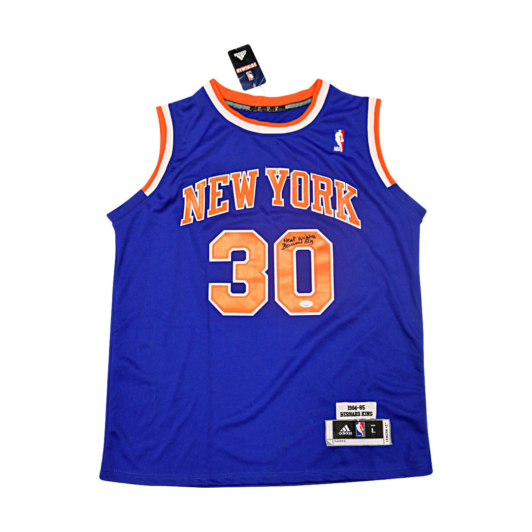 Bernard King New York Knicks Autographed Adidas Blue Hardwood Classic Jersey JSA Holo
