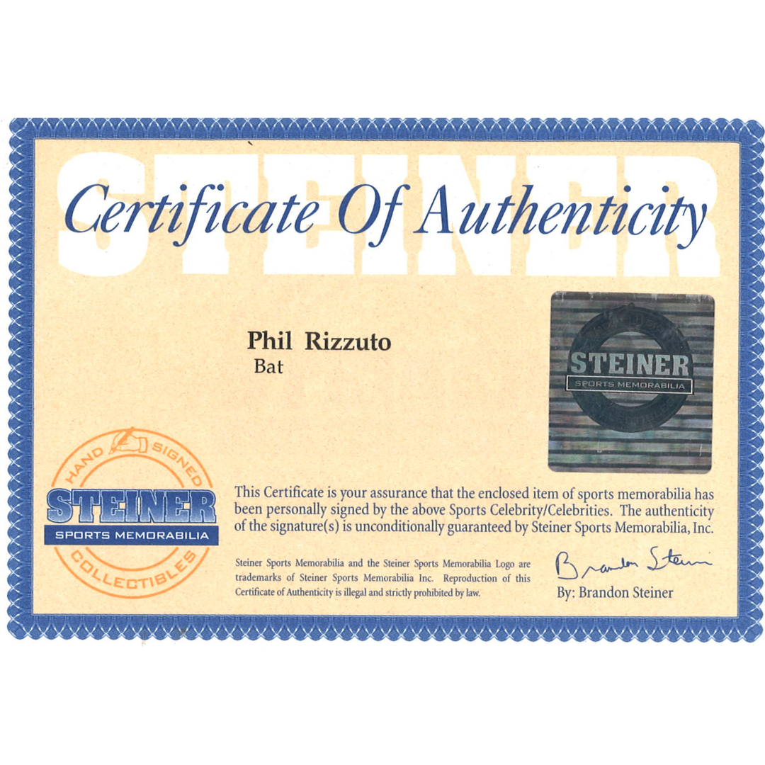 Phil Rizzuto New York Yankees Autographed Inscribed Engraved Bat Steiner Holo