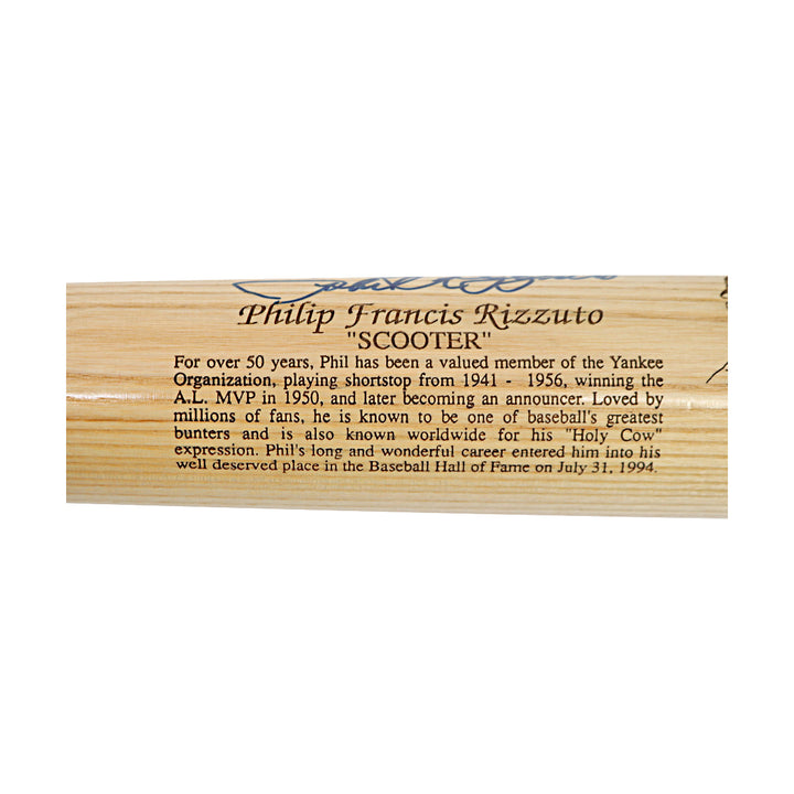 Phil Rizzuto New York Yankees Autographed Inscribed Engraved Bat Steiner Holo