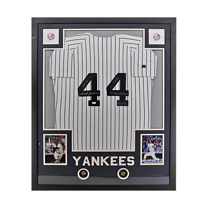 Reggie Jackson New York Yankees Autographed Multi Inscribed Framed Jersey JSA COA