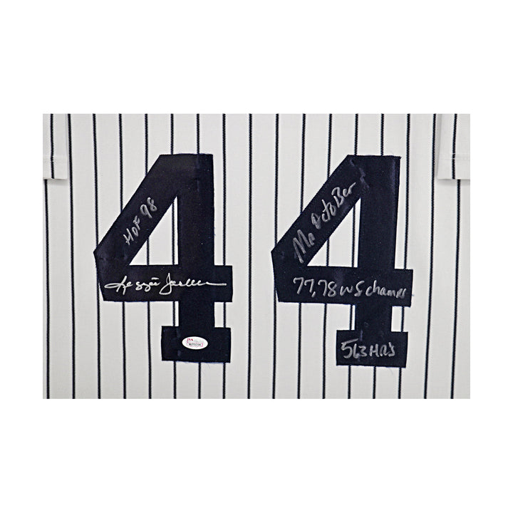Reggie Jackson New York Yankees Autographed Multi Inscribed Framed Jersey JSA COA