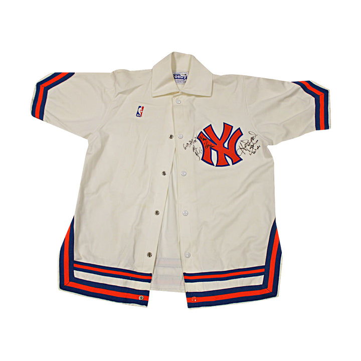 Walt Frazier Mark Jackson Knicks Multi Signed Medalist Warmup Jacket JSA COA