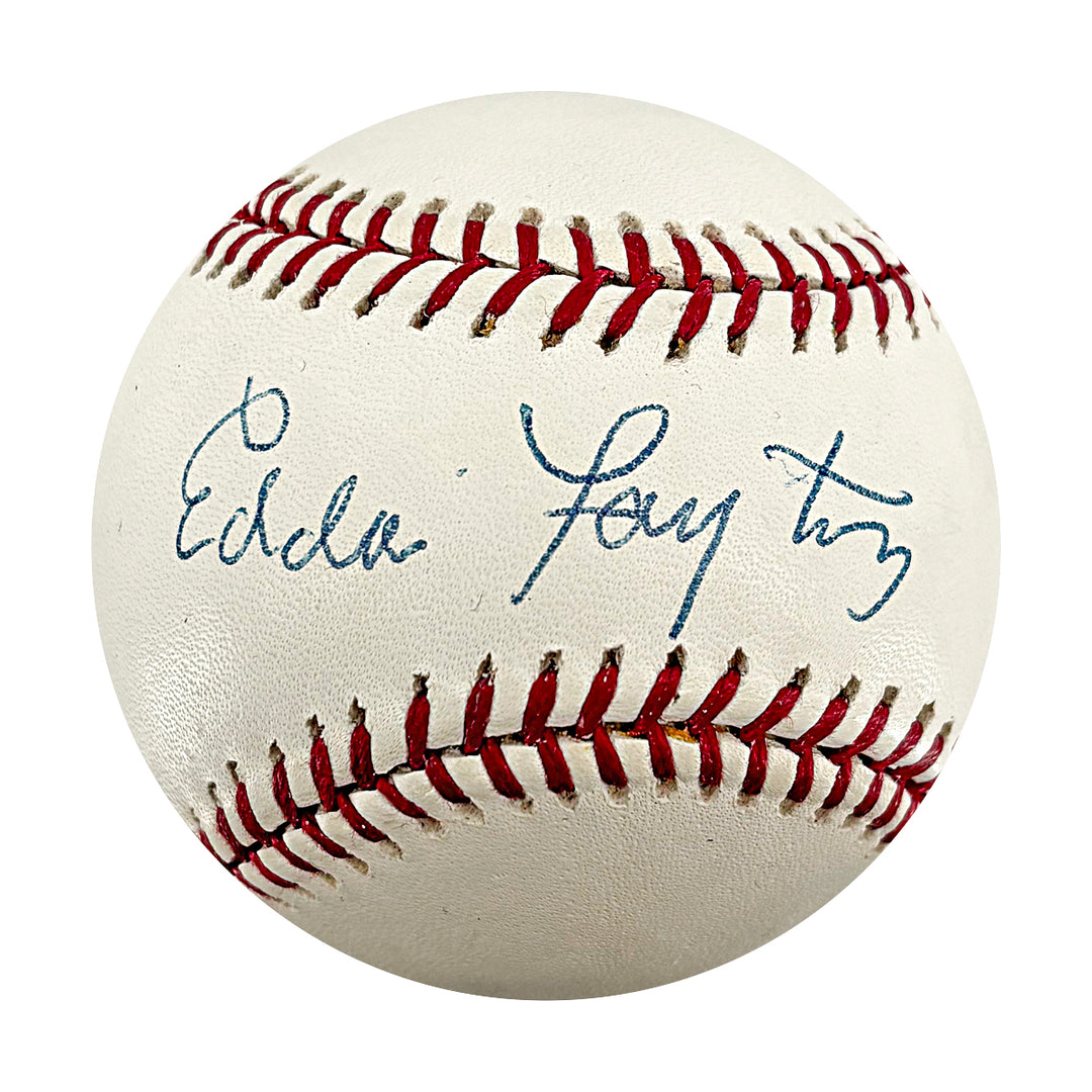 Eddie Layton Yankees Autographed 100th Anniversary Logo Baseball JSA COA