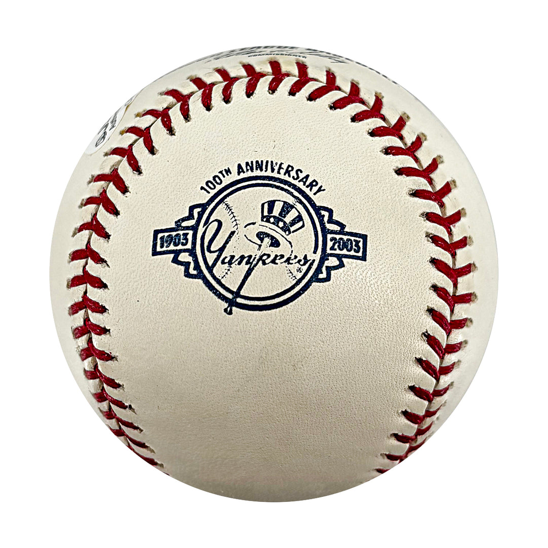 Eddie Layton Yankees Autographed 100th Anniversary Logo Baseball JSA COA