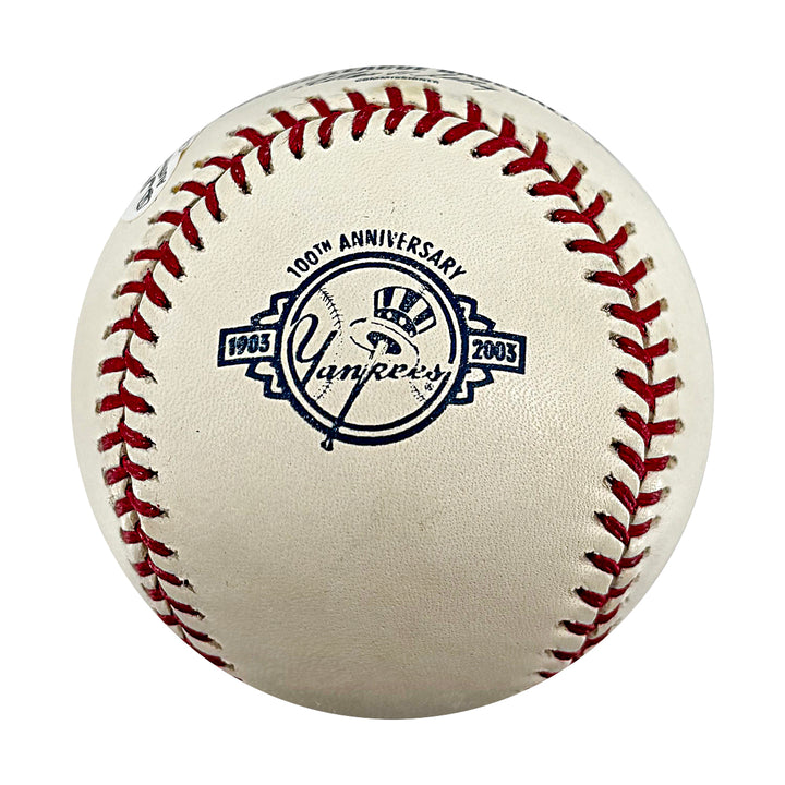 Eddie Layton Yankees Autographed 100th Anniversary Logo Baseball JSA COA