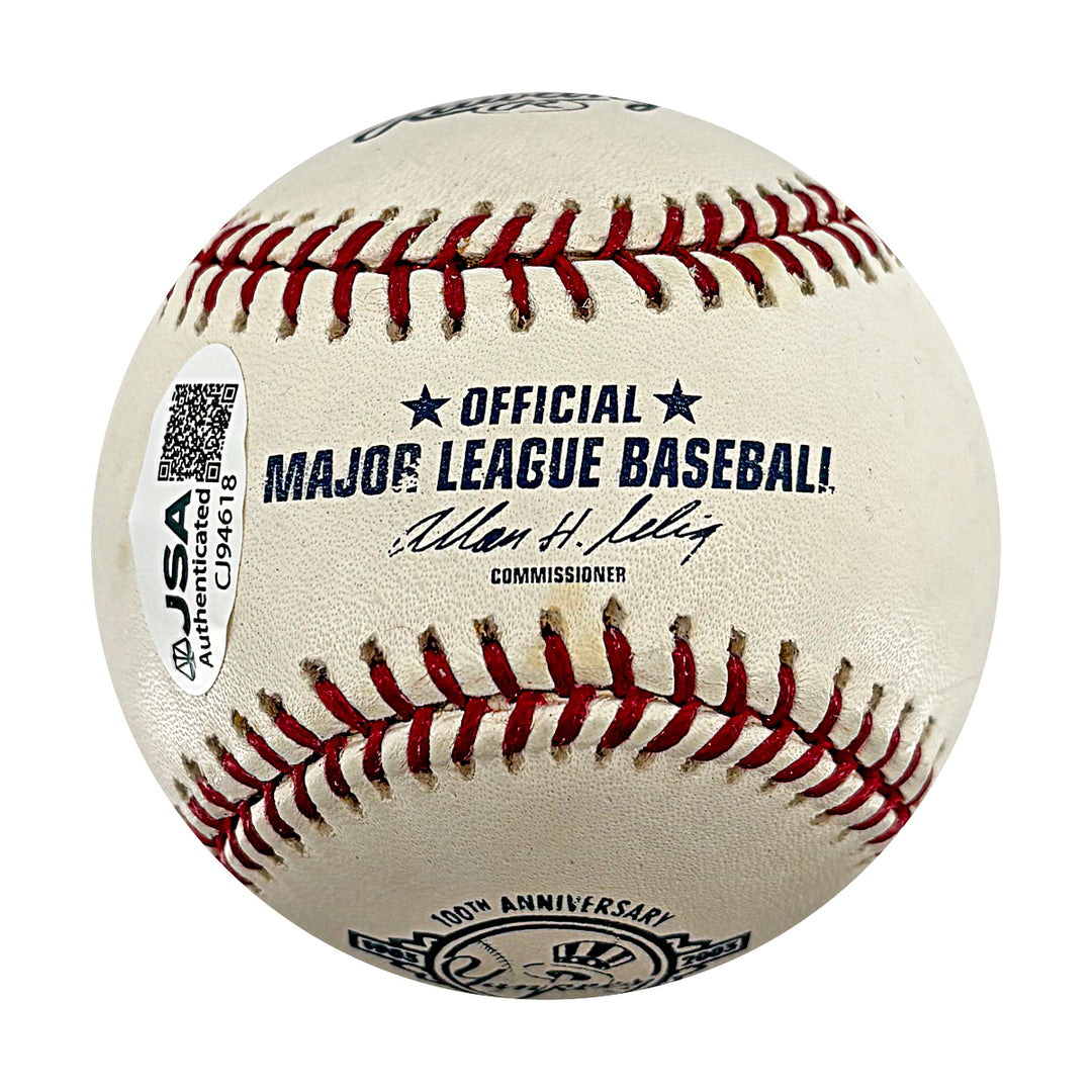 Eddie Layton Yankees Autographed 100th Anniversary Logo Baseball JSA COA