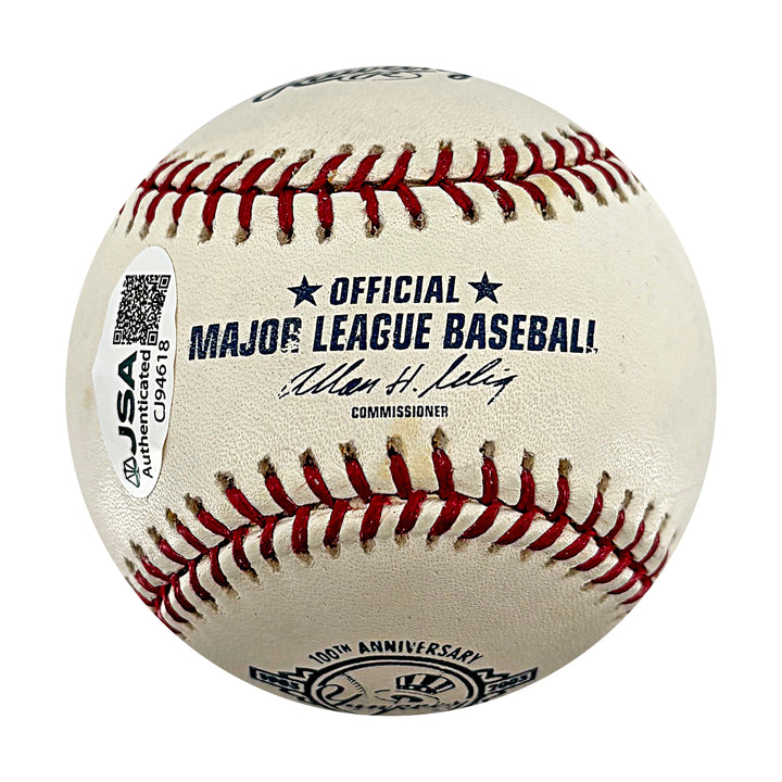 Eddie Layton Yankees Autographed 100th Anniversary Logo Baseball JSA COA